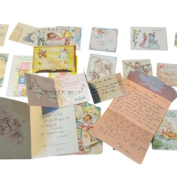 VTG Welcome New Baby Announcement Greeting Stork Boy Girl Just Arrived USED - Picture 7 of 7